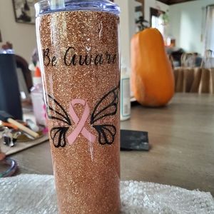 Breast cancer awareness tumbler with straw